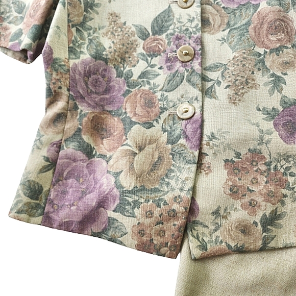 Womens 10P Vintage Kasper A.S.L. Modern Matriarch Floral Linen Skirt Suit Set - Picture 2 of 9